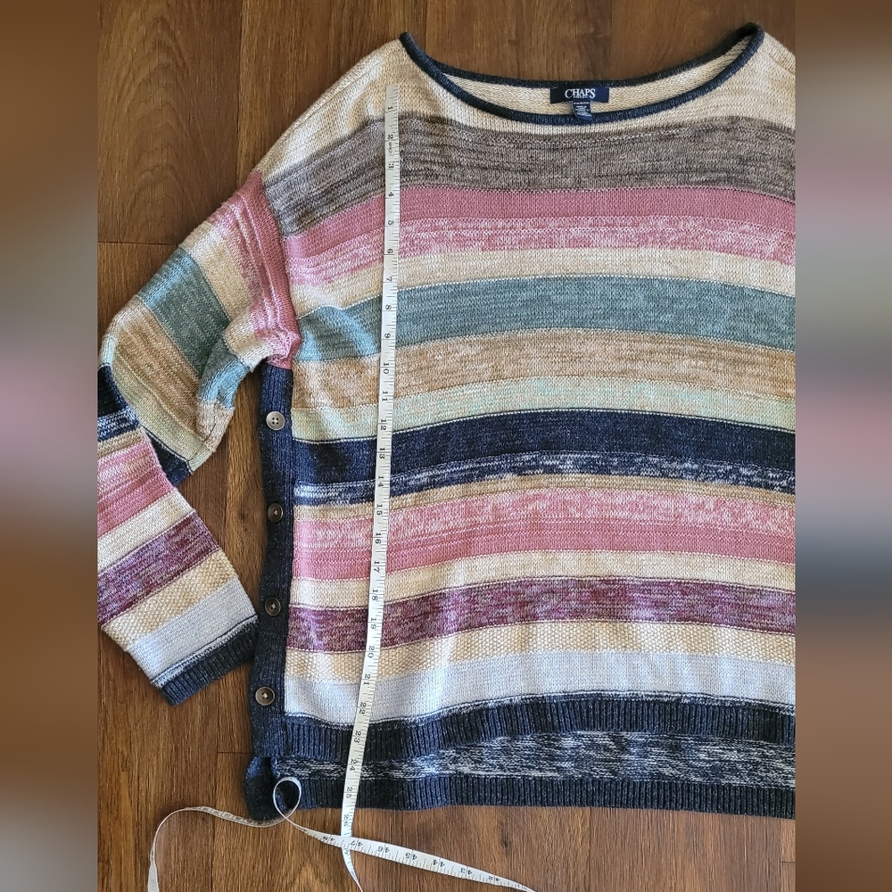 Chaps Boatneck Pullover Knit Sweater Top Women's Petite XL, Cream, Navy and Pink - Picture 8 of 8